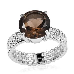 Brazilian 3.50 ctw smoky quartz solitaire ring in stainless steel size 6
